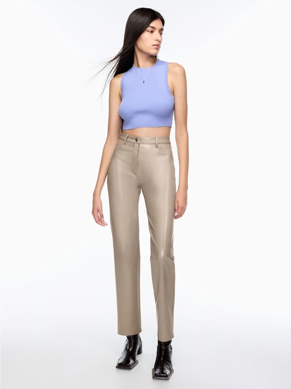 Aritzia Wilfred Melina Vegan Leather Straight Leg Pants in Tan